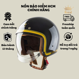 Nón bảo hiểm 3/4 Royal M139 kính âm V10 đen line vàng chính hãng bảo hành 12 tháng đi xe máy