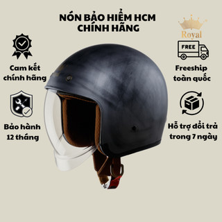 Royal M139 mũ bảo hiểm 3/4 có kính âm tem hoạt tiết xám xước size M L XL bảo hành 12 tháng