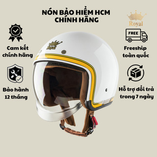 Mũ bảo hiểm 3/4 Royal M139 có kính âm V10 trắng viền vàng đi xe máy cho nam và nữ size M L XL