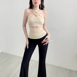 CRUSH - Set áo yếm thun nhũ hoa ngực Trendy, phối quần loe thun tăm form siêu hách dáng