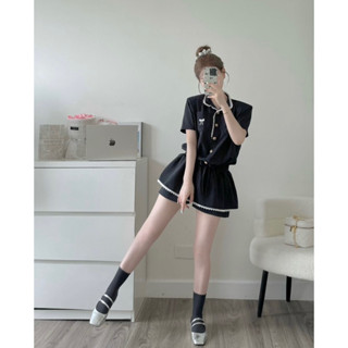  Tammy dress• jum váy kẻ Navy cổ tàu phối viền ren trắng thêu nơ túi ngực tay ngắn thắt eo tiểu thư sang chảnh LALASTUDIO 