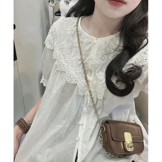Áo thô boy hoa cổ phối viền ren