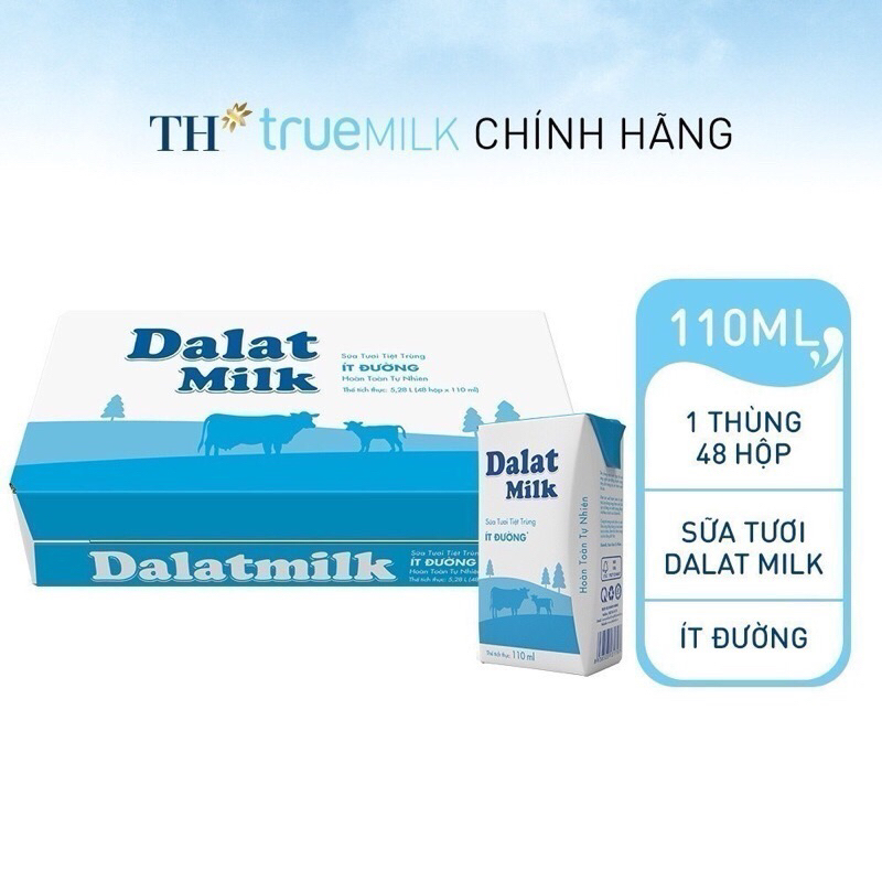 Thùng Sữa Tươi Tiệt Trùng Dalat Milk Bé 110ml x 48 hộp ( Bọc Chống Sốc )