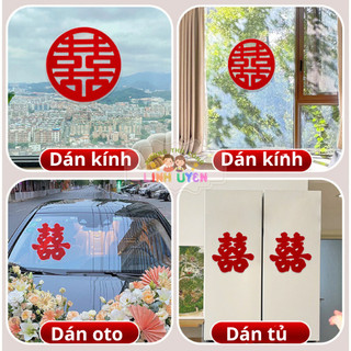 Tấm dán kính, dán xe, dán nhà cửa chữ hỷ không cần keo cho tân hôn, đam cưới, vu quy, báo hỷ