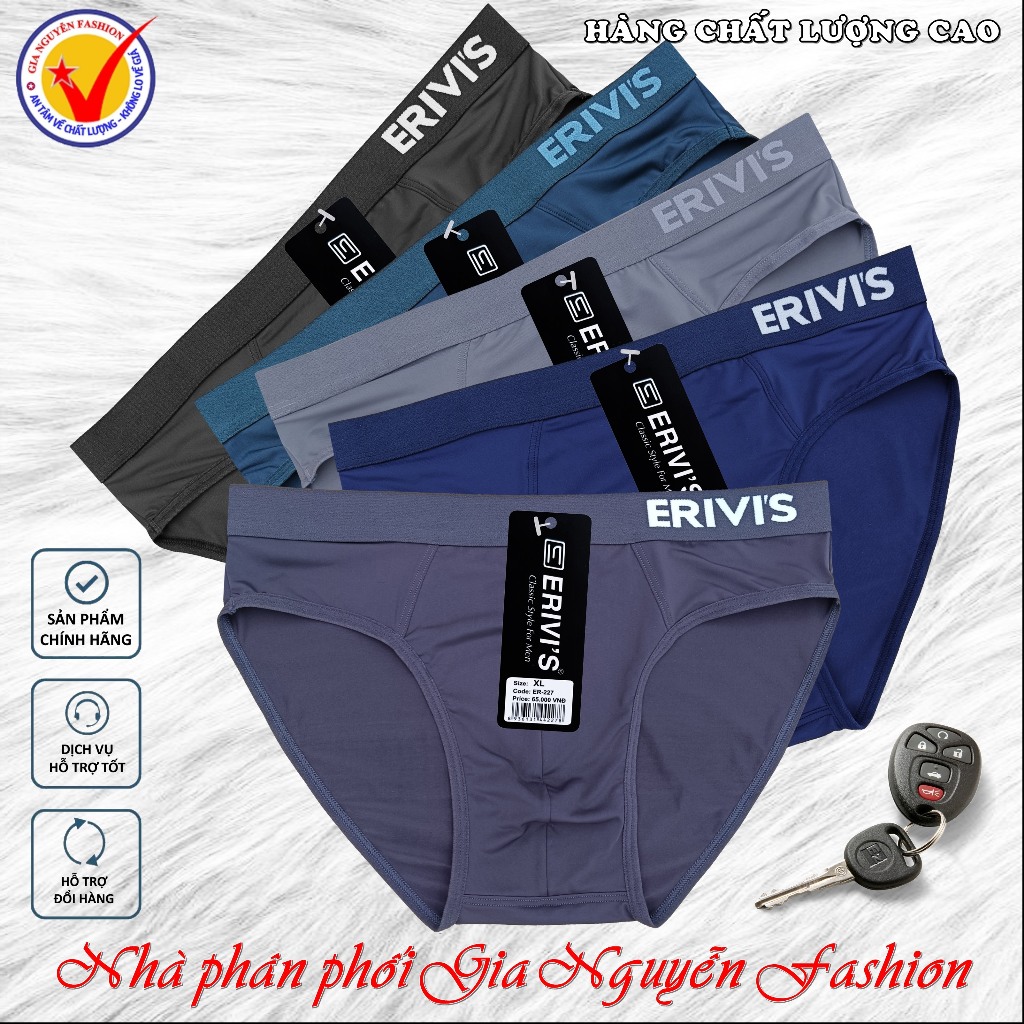 (MSP 227) Set 5 quần lót nam Erivis Việt Nam, chất liệu thun lạnh 4 chiều - Hàng chất lượng cao