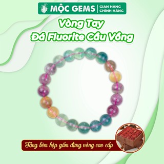 Vòng Tay Đá Mộc Gems Fluorite Cầu Vồng Đa Sắc Giúp Thanh Tẩy Năng Lượng Và Mang Lại Trí Tuệ Minh Mẫn