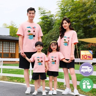 Bộ áo đi biển gia đình 3 4 5 người set bố mẹ và bé áo thun gia đình đồng phục đi chơi du lịch - GD311