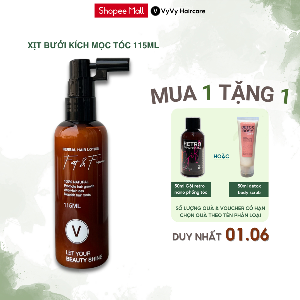 Xịt bưởi Nano kích mọc tóc nhanh dài làm dày và giảm rụng tóc Vyvyhaircare V 115ml