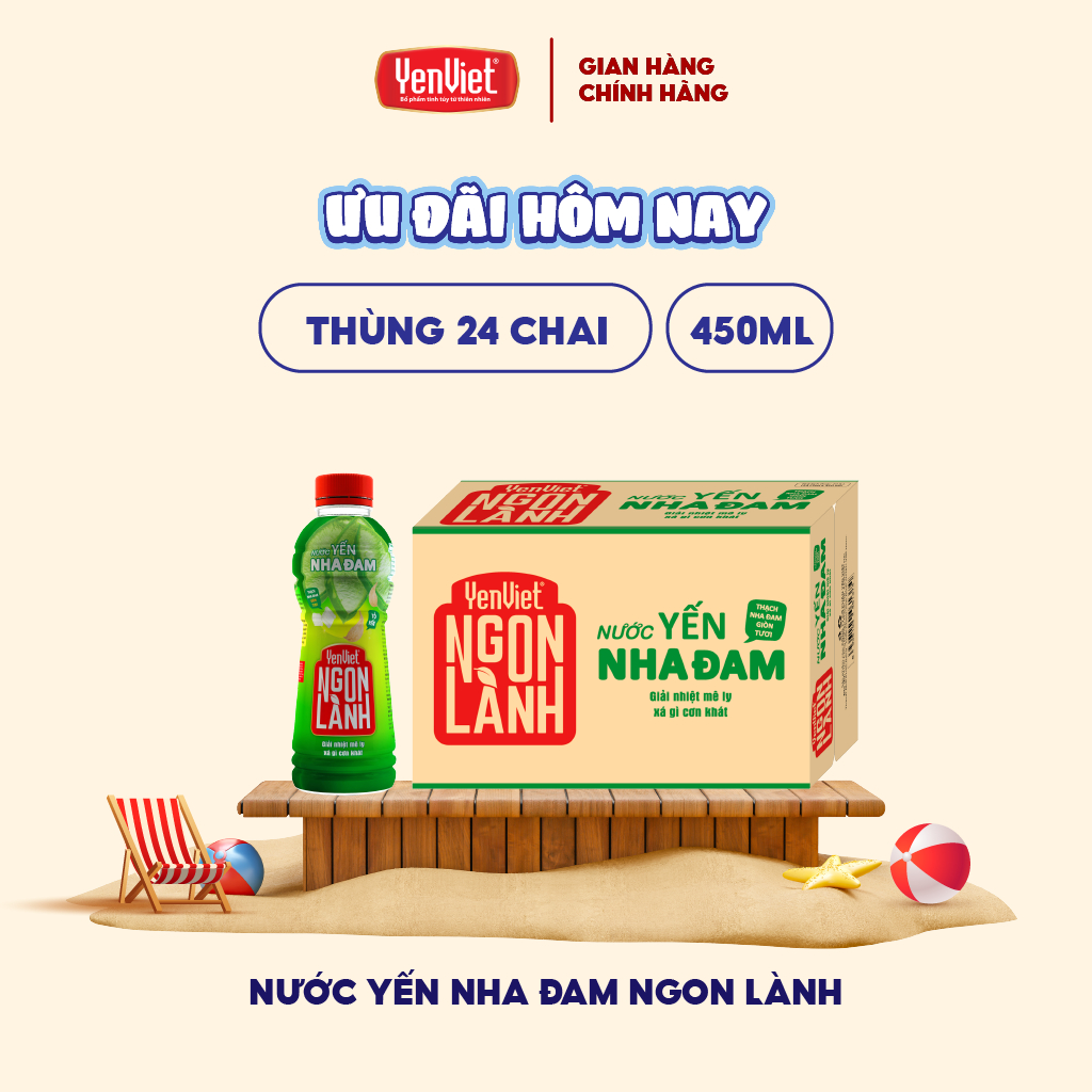 Thùng 24 chai nước yến Ngon Lành thạch nha đam dai giòn Yến Việt, 450ml/chai