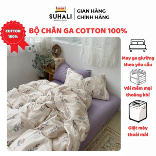 Cotton Hoa Nhí Lavender - Bộ vỏ chăn ga giưong gối chất 100% cotton Suhali shop