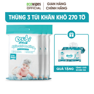 Combo 03 túi khăn vải khô đa năng cho bé EcoWipes túi 270 tờ 345g mềm mịn dai thấm hút tốt