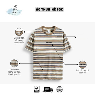 Áo Thun Kẻ Sọc~ Local Brand BWINDY Unisex tay lỡ form rộng cổ tròn oversize cotton 100%