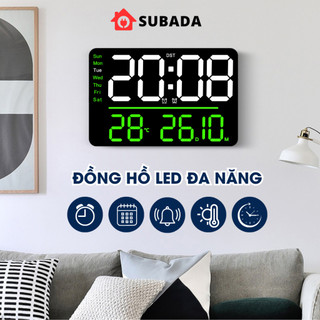 Đồng hồ led để bàn hoặc treo tường 2 khung giờ báo thức Subada có thời gian thứ ngày tháng nhiệt độ và đếm ngược DHO9