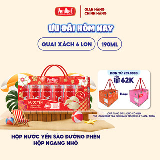 Hộp 6 lon nước yến sào đường phèn Yến Việt, bổ sung dưỡng chất, làm quà tặng sang trọng, 190ml/lon