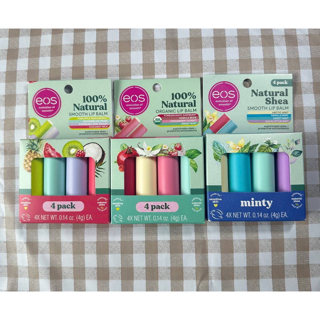 [AUTH-MỸ] Son dưỡng môi EOS 100% Natural Organic Pack 4 cây
