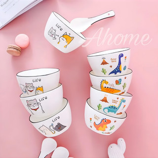 Chén sứ ăn cơm, bát ăn cơm bằng sứ hoạ tiết thú vật dễ thương cho các bé.