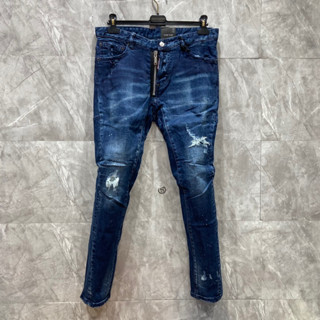 Quần Jeans Nam D2 1008 Fom Dáng Biker Thiết Ống Vặn Gam Màu Xanh Đậm Rách Wash Gối Nhẹ Khuy Cúc Chuẩn Chỉ Hàng QCCC