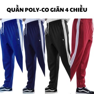 Quần thể dục 3 sọc lưng cao vải poly co giãn 4 chiều nhiều màu quần dài thể thao nam nữ học sinh cấp 1 2 3 ống rộng