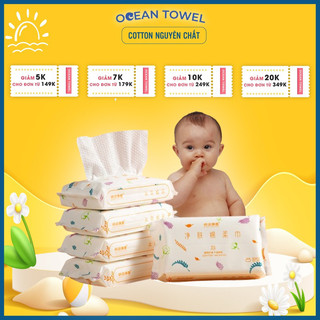 Khăn mặt dùng 1 lần❣️OCEANTOWEL❣️Khăn mặt khô dạng rút - Giấy lau mặt đa năng 100% cotton mềm mịn