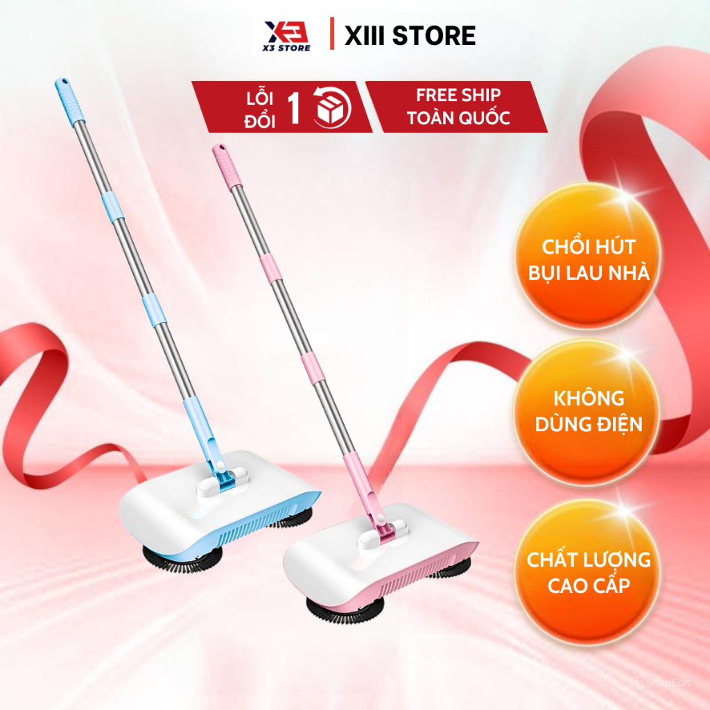 Chổi hút bụi lau nhà [không sử dụng điện], cây hút bụi lau nhà, chổi quét bụi inox xoay 360 độ, dọn dẹp nhà cửa tiện lợi