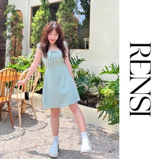 Váy caro RENSI đầm nữ 2 dây kẻ sọc xanh cúp ngực bo chun thắt nơ D08