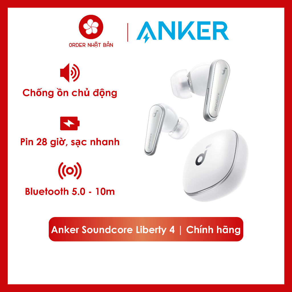 Tai Nghe Không Dây True Wireless Soundcore By Anker Liberty 4 NC A3947 Chống Ồn HiRes Audio LDAC Pin