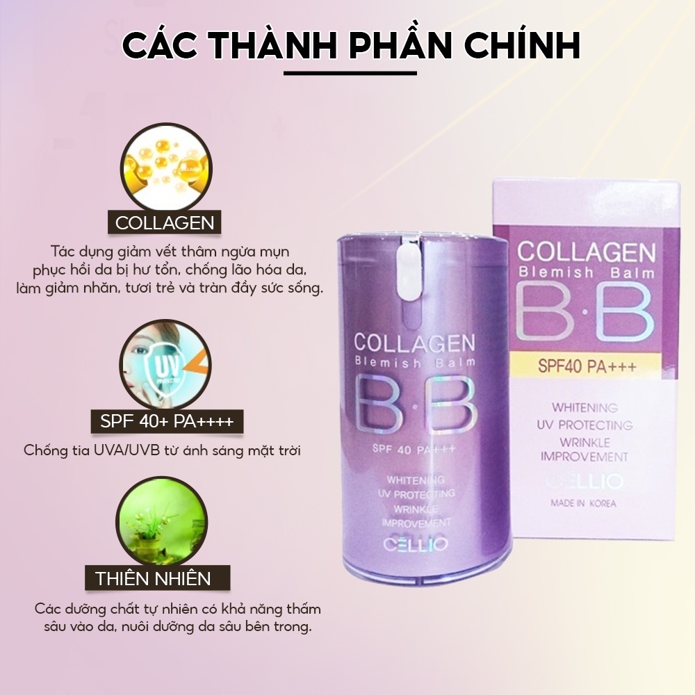 Kem nền BB Cream Collagen Cellio SPF 40 PA++ Hàn Quốc giúp da trắng sáng, chống nắng hiệu quả 40g