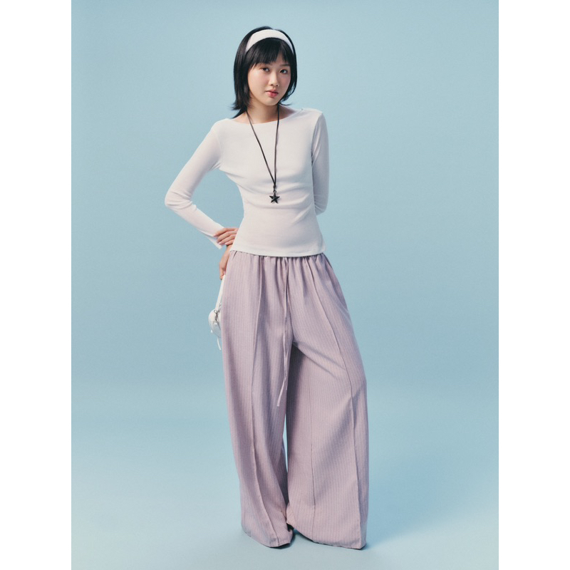 Quần dài linen ống rộng kẻ sọc Remmus cho nữ | BigBuy360 - bigbuy360.vn