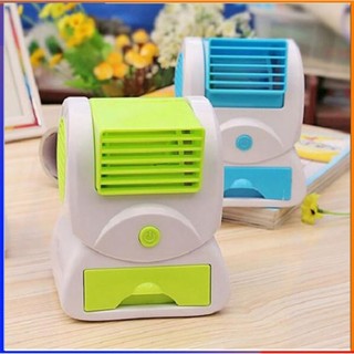 Quạt điều hòa hơi nước mini để bàn 1 cửa có khay đá tiện dụng dùng pin