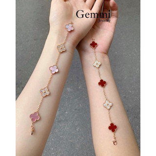   Hàng siêu cấp - Bạc  Lắc tay Hình Bông Hoa cỏ 4 lá cánh màu Đỏ Hồng mix kim Rosegold 