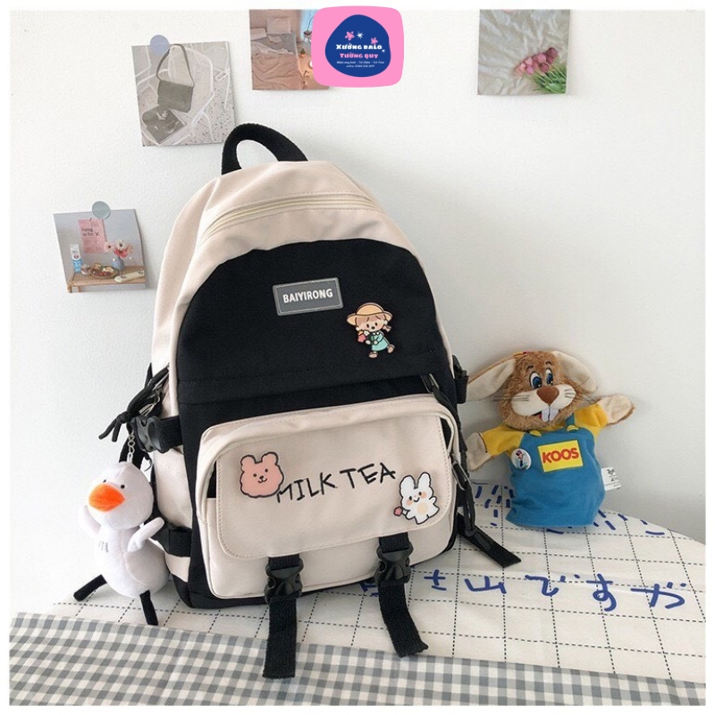 Balo học sinh cặp đi học cấp 2 3 milk tea