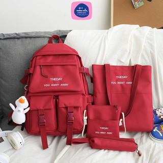 Set balo nữ 4 món cặp đi học Ulzzang vải bố ba lô học sinh cấp 1 2 3 thời trang hàn quốc, combo balo the day you went
