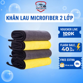 Khăn lau xe chuyên dụng ô tô lau bếp lau kính Microfiber siêu thấm không bị sơ rối 2 lớp
