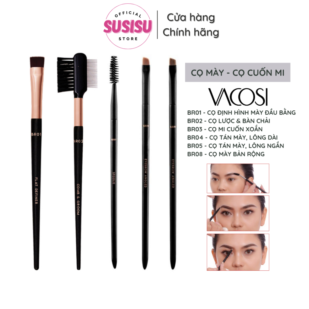 Cọ vẽ lông﻿ màyVacosi BR01 BR02 BR03 BR04 BR05 BR08 cọ lược, cọ cuốn mi, định hình chân mày