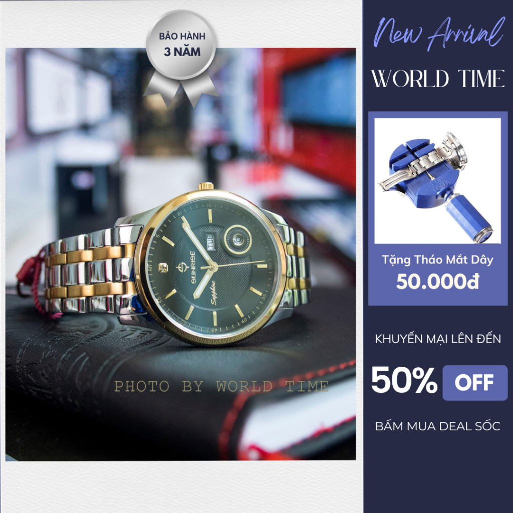 Đồng Hồ Nam Sunrise DM784SWA  [ Chính Hãng Full Box  + Thẻ BH 3 NĂM  ] Sapphire Chống Xước , Chống N