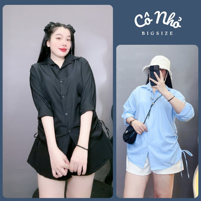 Áo Sơ Mi Nữ Tay Dài Form Rộng Có Dây Rút Hai Bên Sàn Điệu Vải Lụa Chéo Mát Thời Trang CÓ BIGSIZE AT4