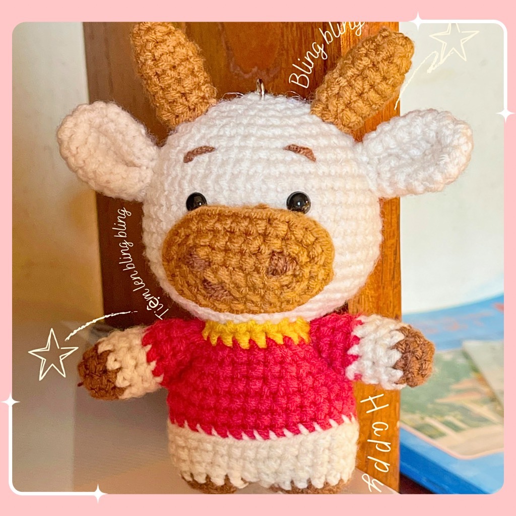 Móc khóa len con trâu bộ 12 con giáp quà tặng Handmade