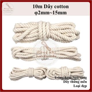 Dây thừng macrame, dài 10m, màu trắng kem, vàng ngà, size 2mm,3mm,4mm,5mm,6mm,8mm,10mm,12mm,15mm