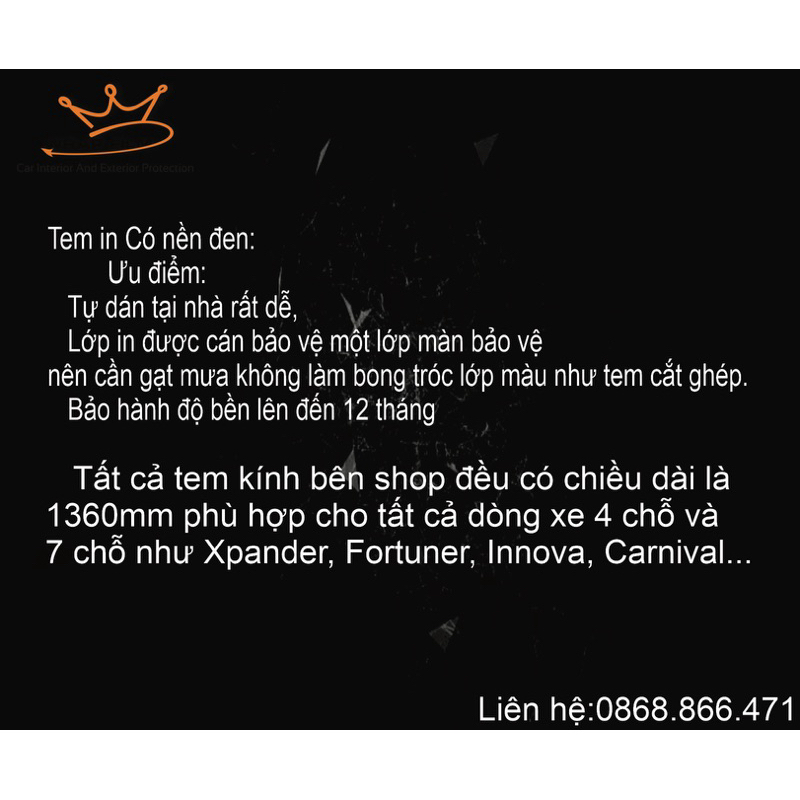 Tem trang trí kính lái ô tô - Tem PVC 3 lớp