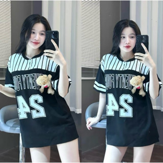 Áo phông đính phụ kiện gấu form rộng đính cúc ( gấu +24)_ cotton khô