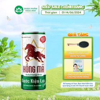 Nước kiện lực thảo dược Hồng Mã ít đường lon 170ml
