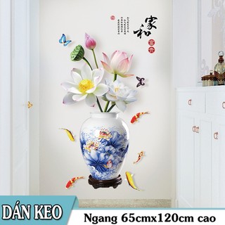 Decal dán tường - Chậu Sen Trắng 3D quý phái
