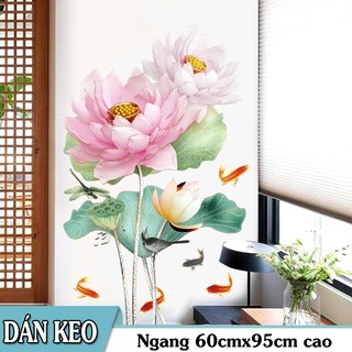 Decal dán tường trang trí - sen hồng cá tao nhã