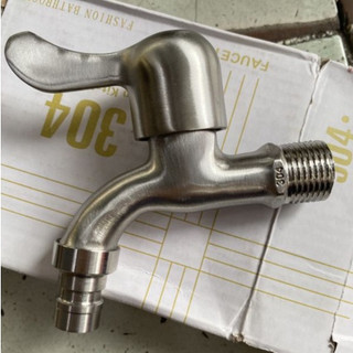 Vòi hồ Inox 304 mờ tay đúc van gạt xả nước gắn tường mỏ máy giặt SUS304 phi 21