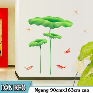 Decal trang trí tường Lá Sen lớn và đàn cá Chép nhỏ