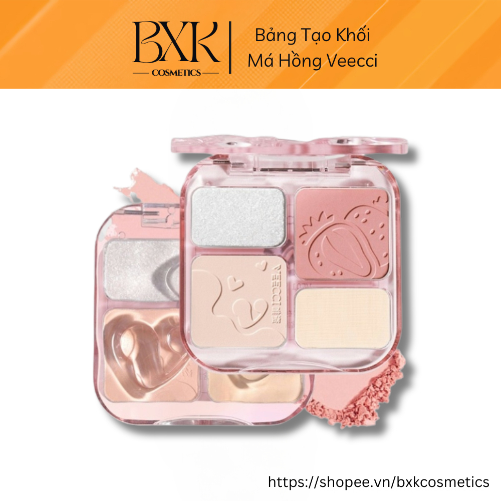 Bảng phấn má hồng VEECCI kèm tạo khối bắt sáng 4 trong 1 lâu trôi chống nước BXK COSMETICS