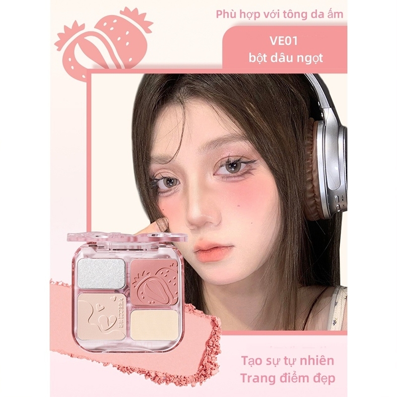 Bảng phấn má hồng VEECCI kèm tạo khối bắt sáng 4 trong 1 lâu trôi chống nước BXK COSMETICS