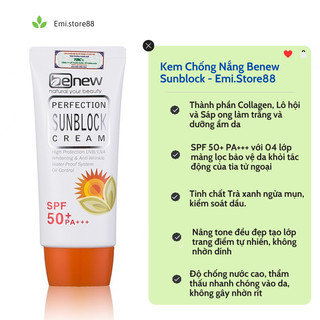 Kem Chống Nắng Nâng Tone BENEW SUN BLOCK CREAM SPF 50 PA +++ -Trắng Da, Kiềm Dầu, Không Nhờn Dính