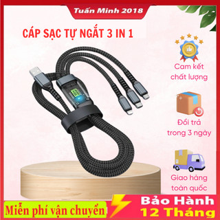 Cáp sạc nhanh tự ngắt , dây sạc tự ngắt bọc dù 100w tích hợp 3 cổng micro usb type c 3 in 1