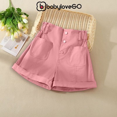 Quần đùi bé gái BabyloveGO quần short kaki dáng chữ A cho bé gái cạp chun co giãn thoải mái QT007